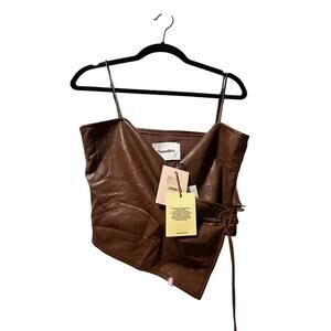 Nanushka Womens Cosimo brown Faux Leather Sleeveless corset Crop Top